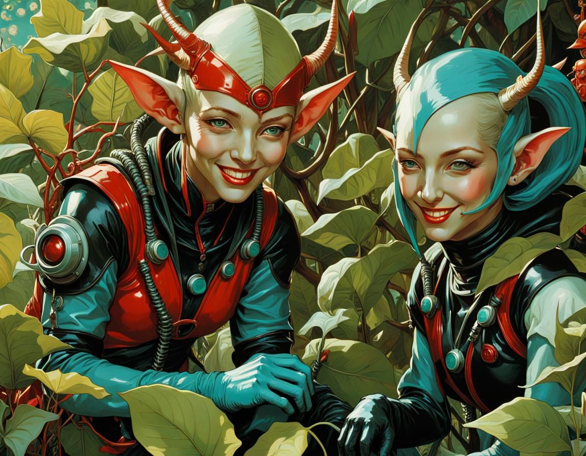 Turquoise Goblin Scientists Watching Animals