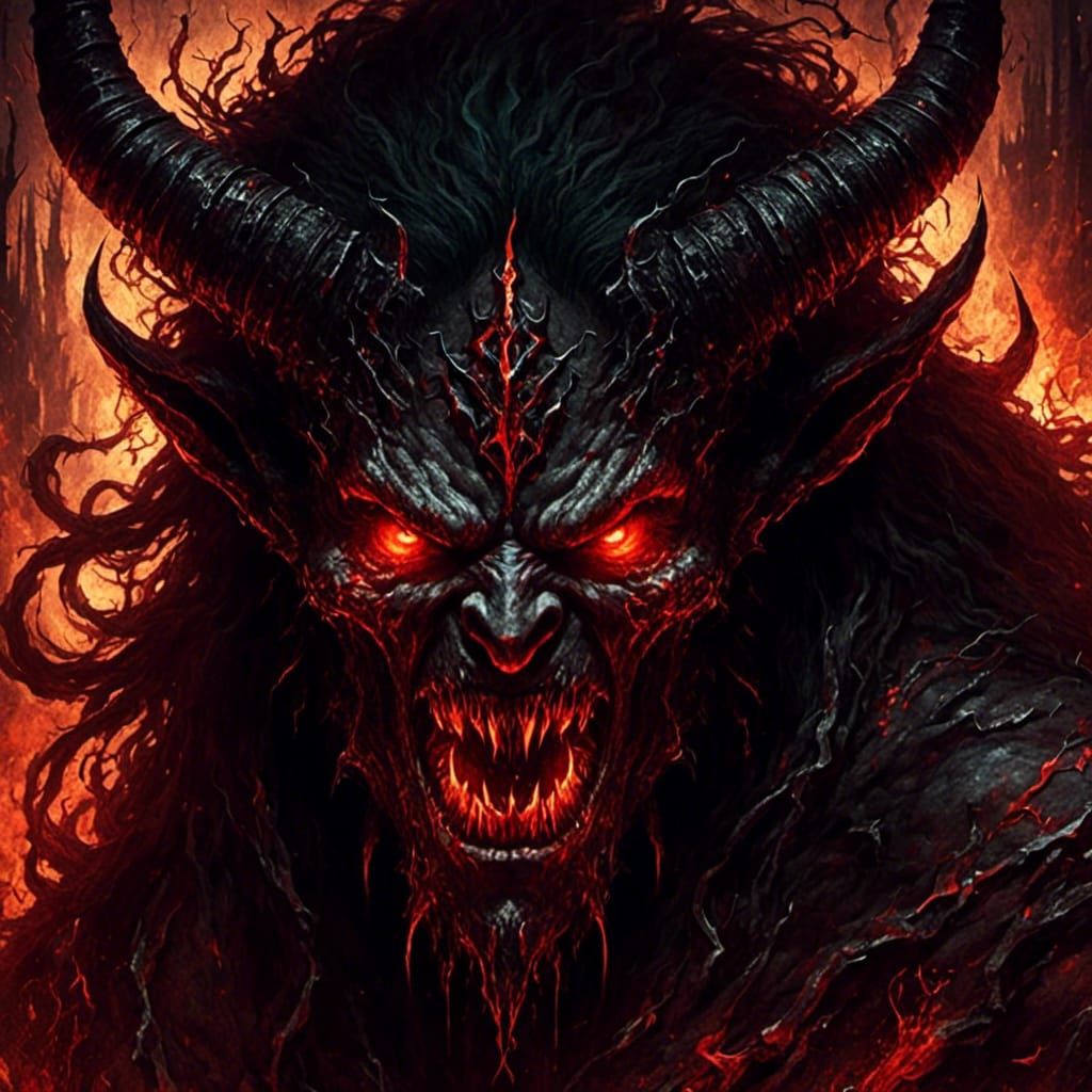 Black Metal Demon Portrait with Infernal Runes