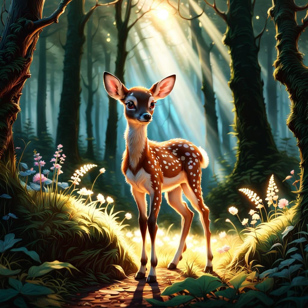 Enchanted Fawn Portrait in Ethereal Forest