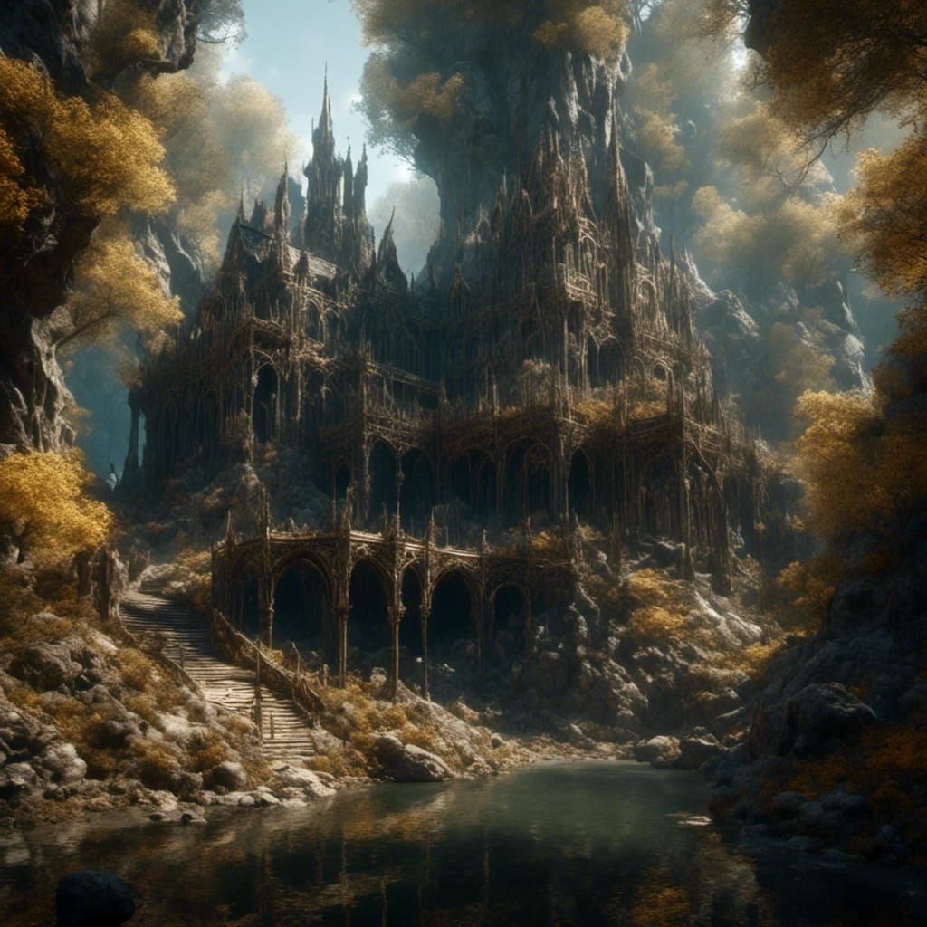 Lothlorien Mallorn Trees in Hyperrealistic Style