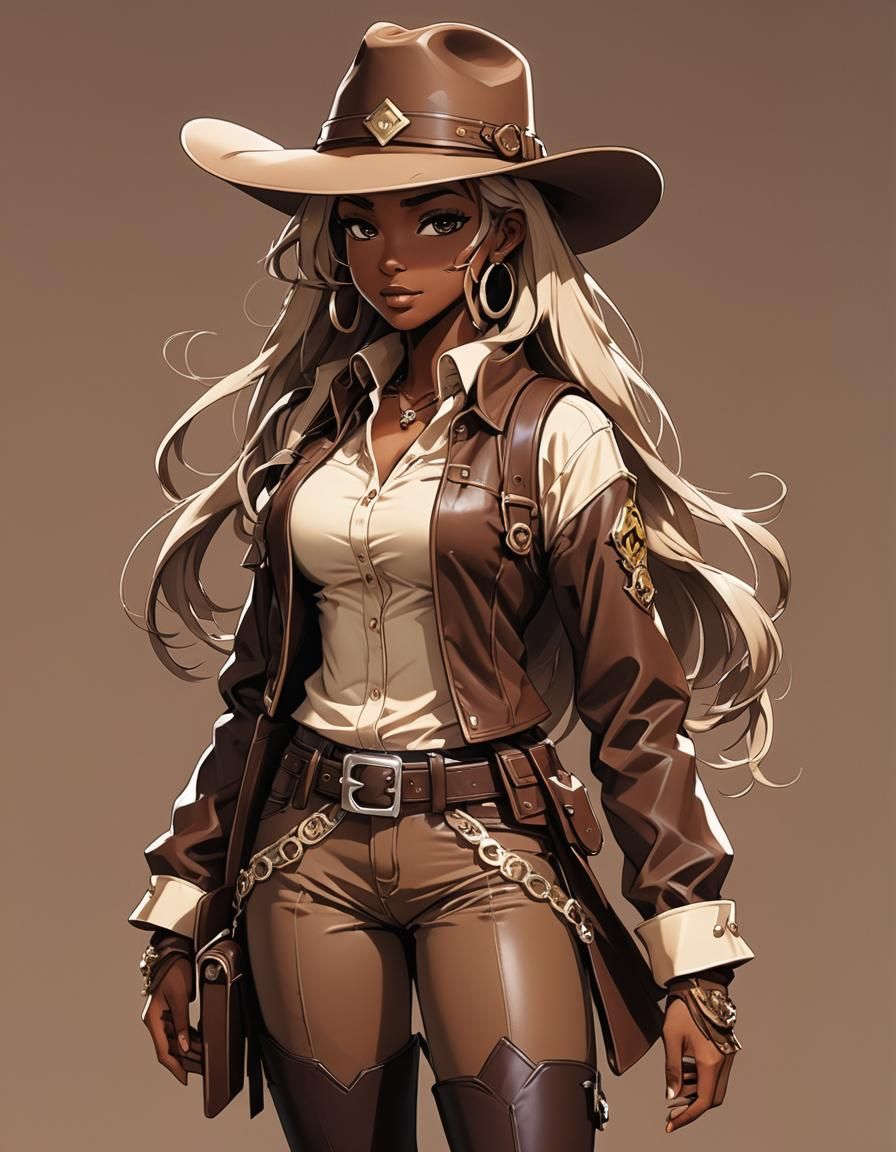 Anime Cowgirl Portrait in 90s Japanese Manga Style