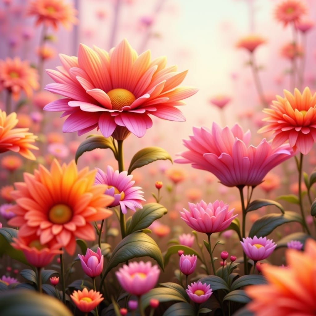 Whimsical Flowers in Bright 3D Style