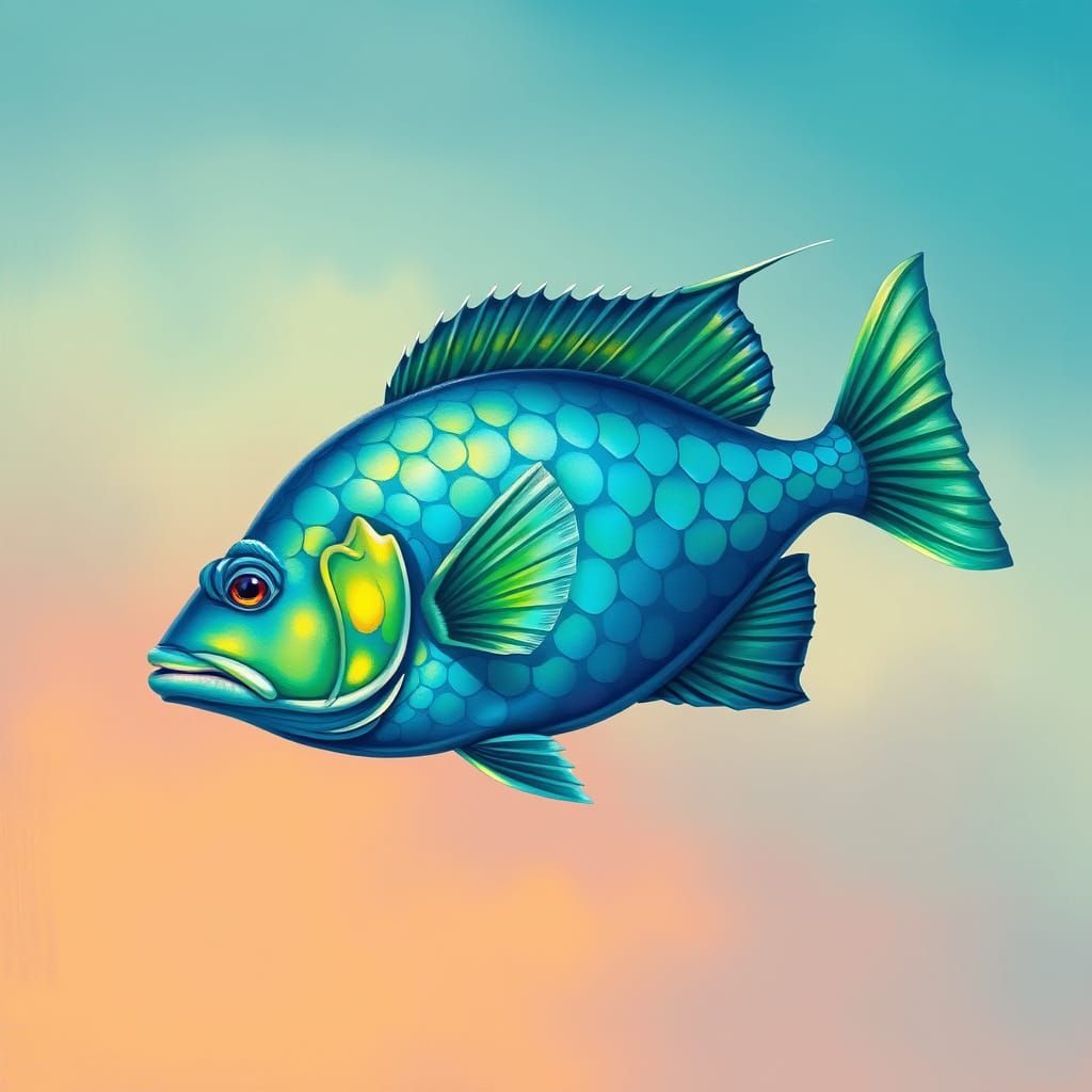 Vibrant Tropical Fish in Shimmering Blue and Green