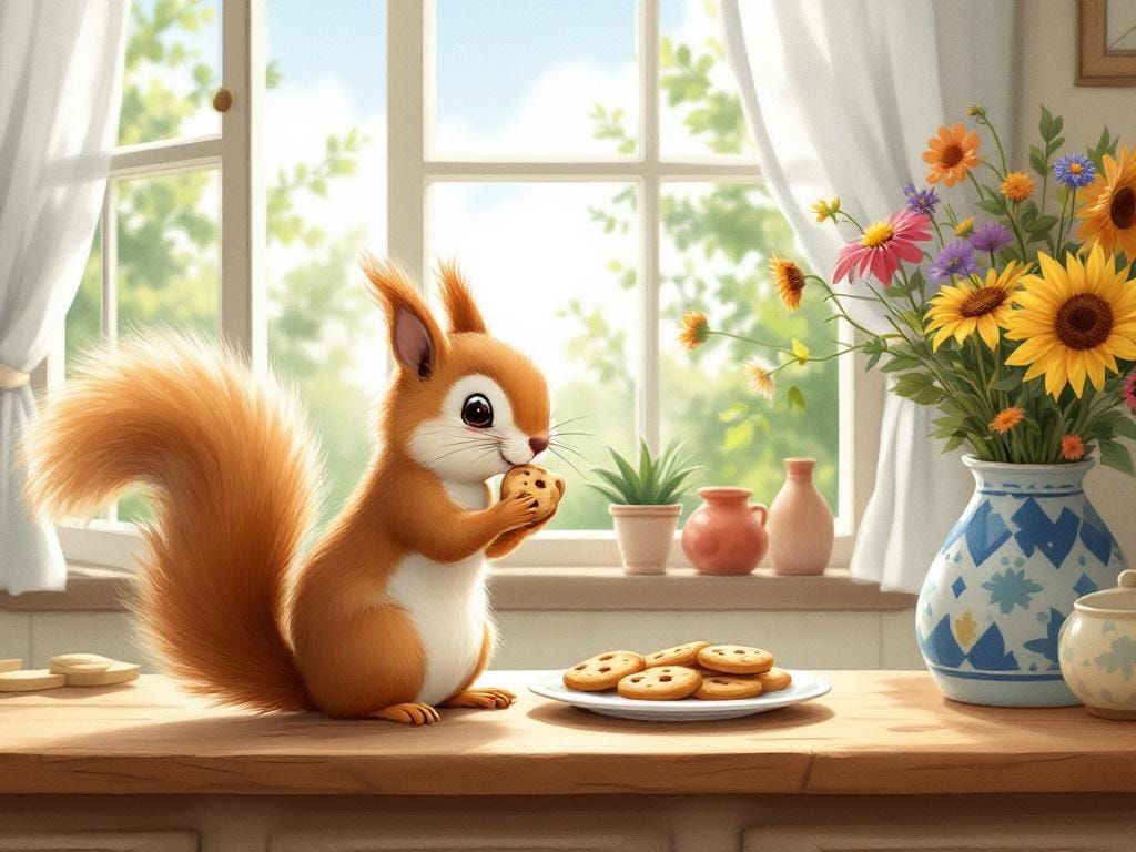 Squirrel Stealing Cookies: Whimsical Country Kitchen Art