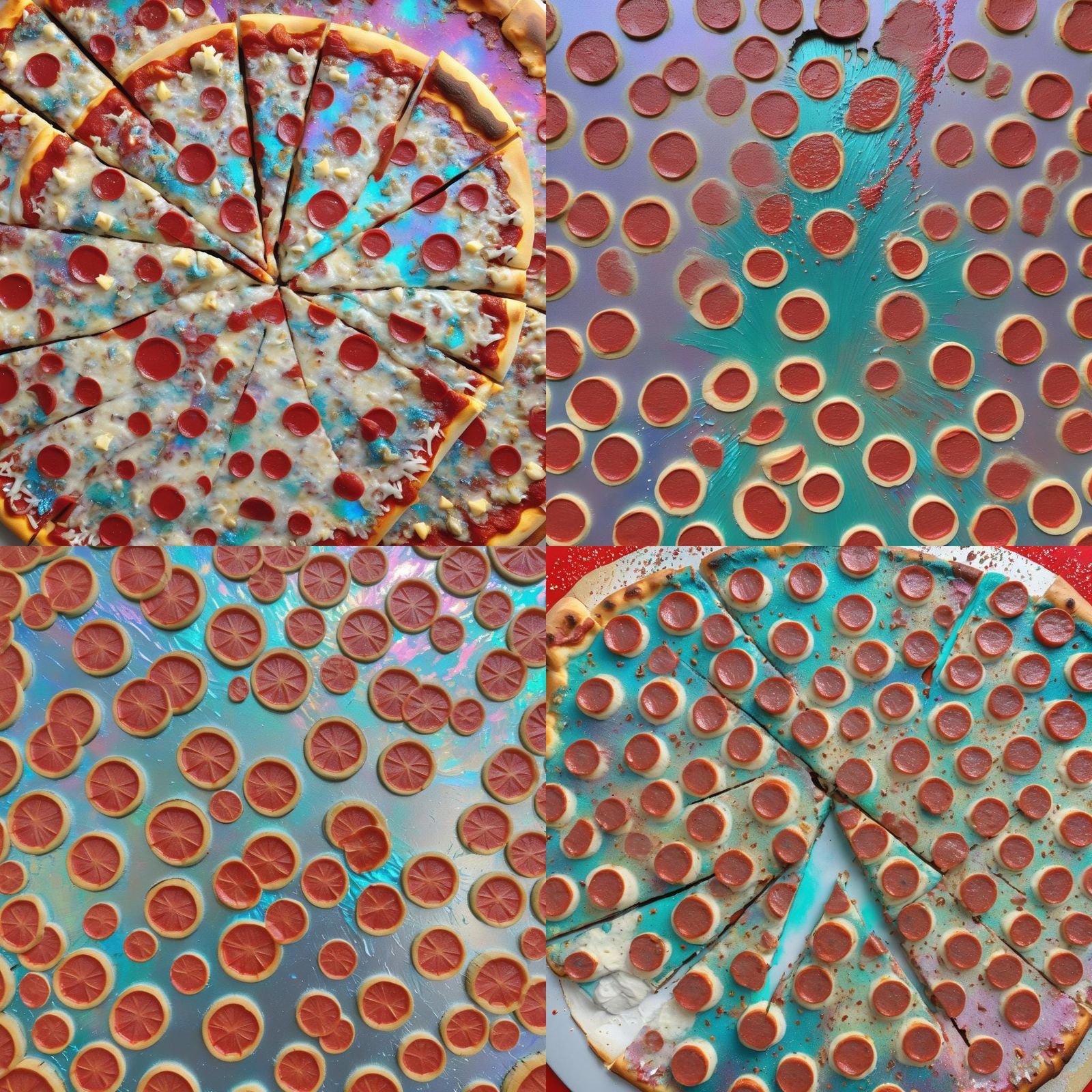 Surreal Food Combination on Iridescent Surface