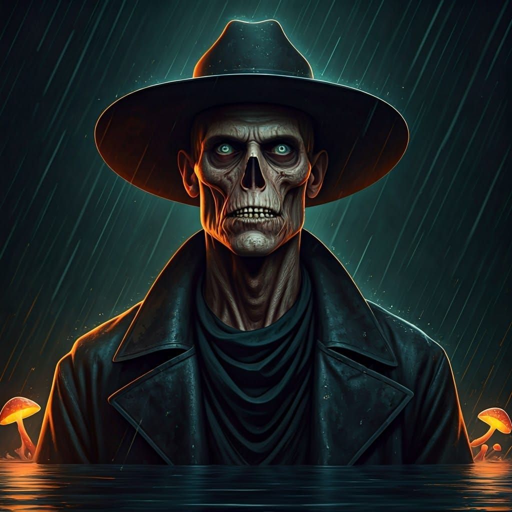 Emaciated Cowboy Ghoul in Ominous, Moldy Rain