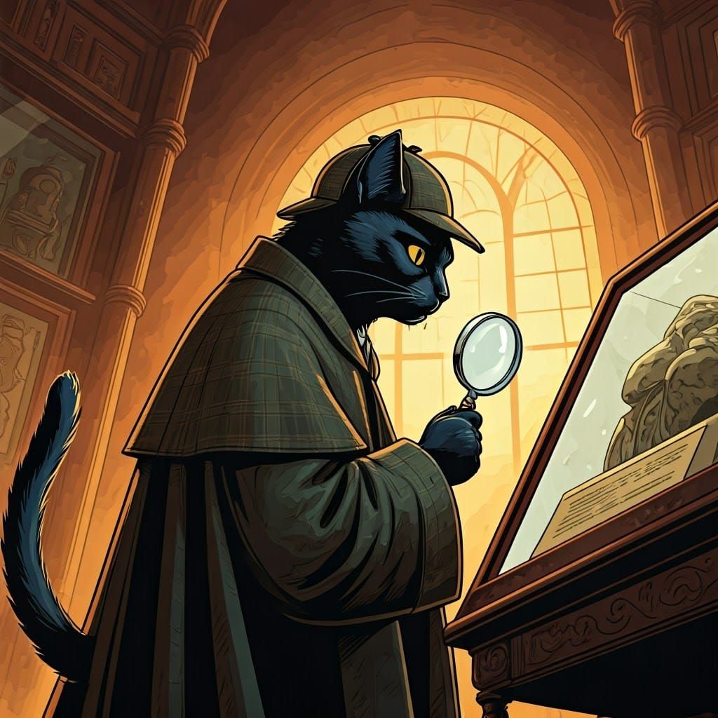 Feline Detective Examines Museum Display