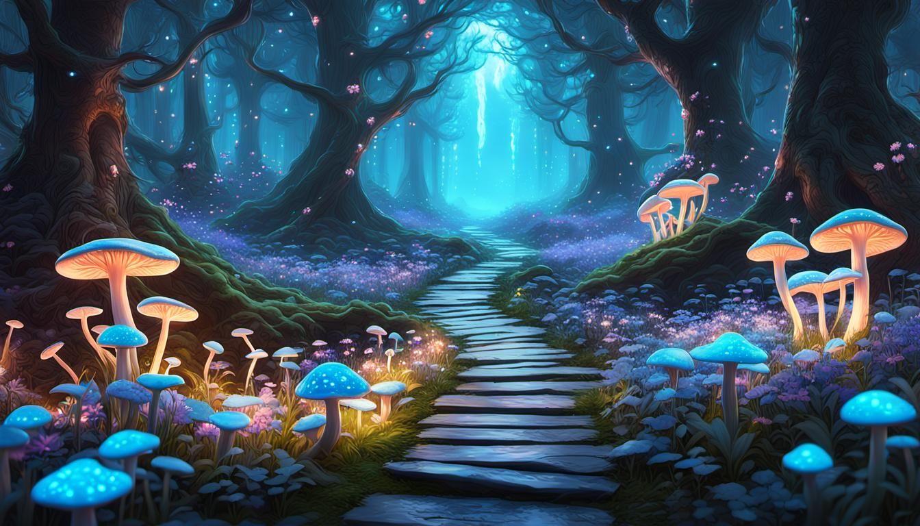Bioluminescent Path to Fairy Portal: Anime Art