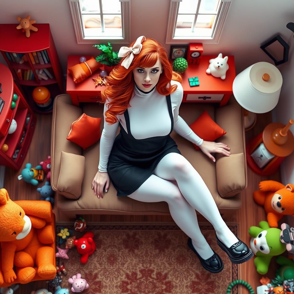 Elegant Woman in Miniature World, in Cyberpunk Aesthetic