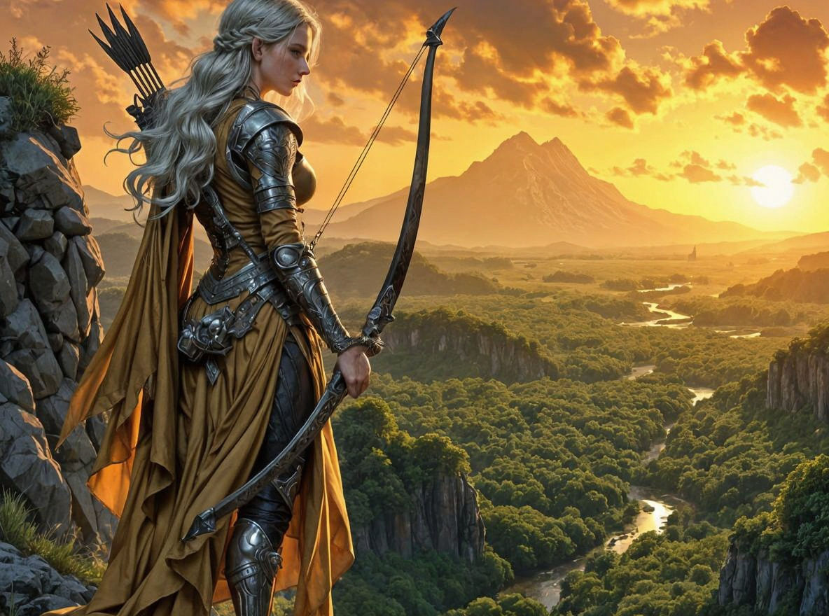 Elven Archer Guarding Ancient Forest in Art Nouveau Style