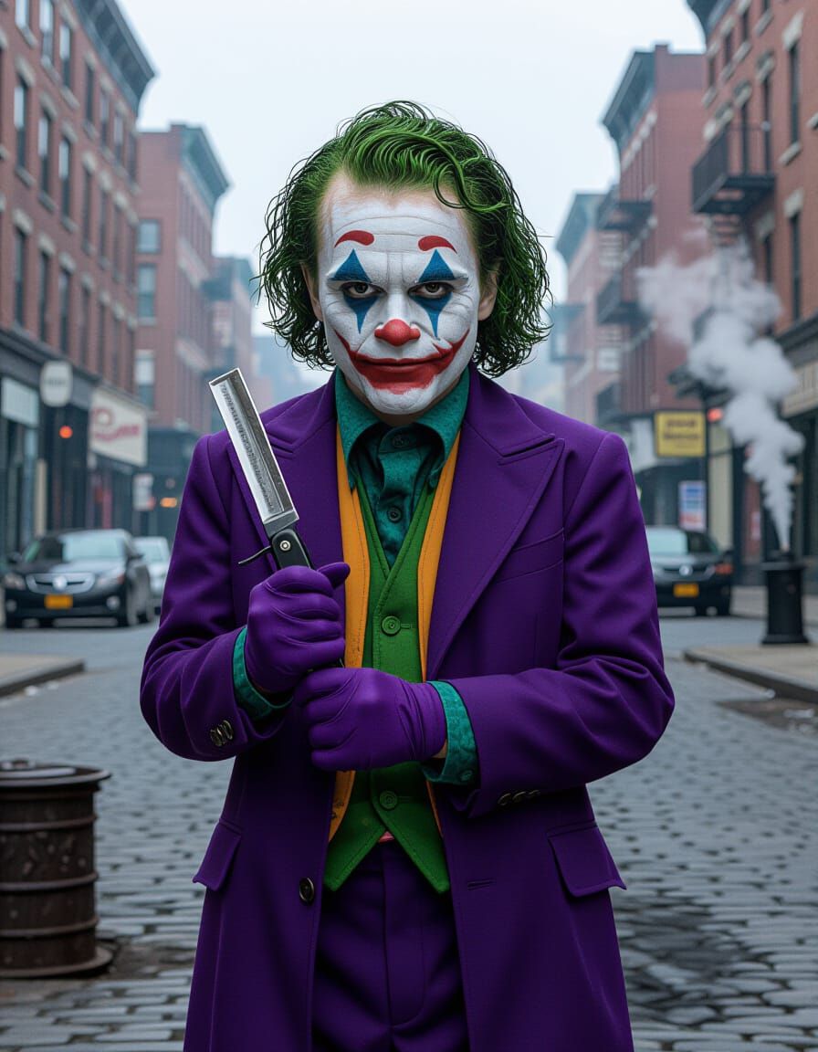 Boy Dressed as Joker in Steamy City