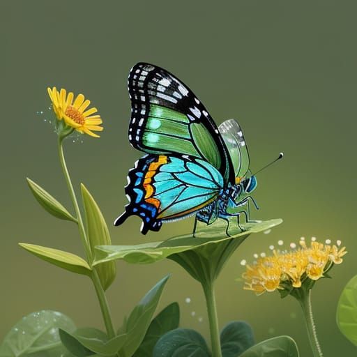 Cute Baby Caterpillar Meets Butterfly in Vibrant Field