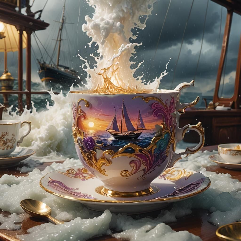 Yacht in Teacup Storm: Detailed Matte Painting