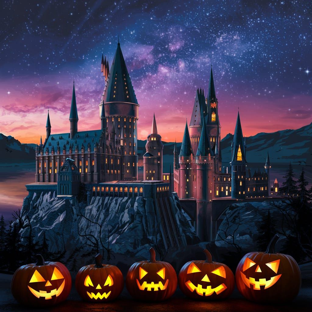 Hogwarts Castle Halloween Night Matte Painting