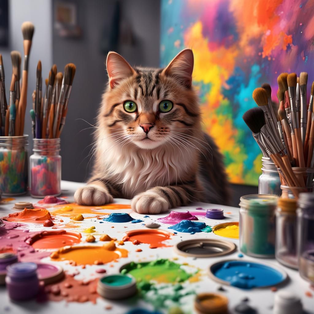 Cat Artist's Paw Print Masterpiece in Studio