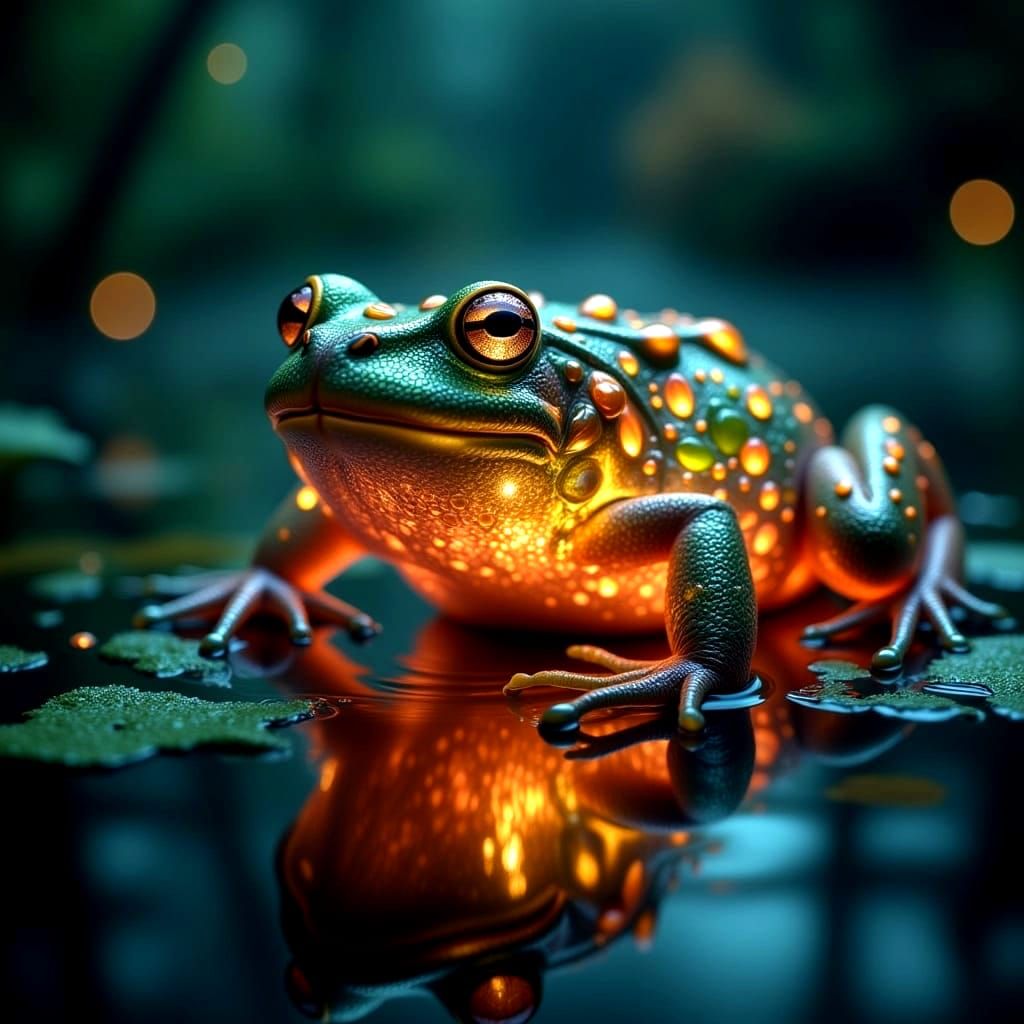 Ethereal Frog Radiates an Inner Glow in a Vibrant Swamp