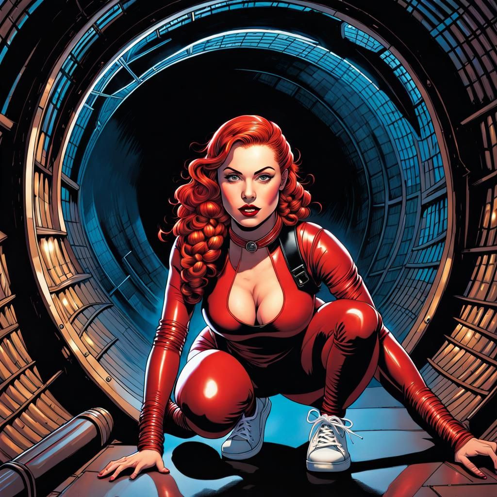 Curvy Student in Alien Sewer: Comic Book Art