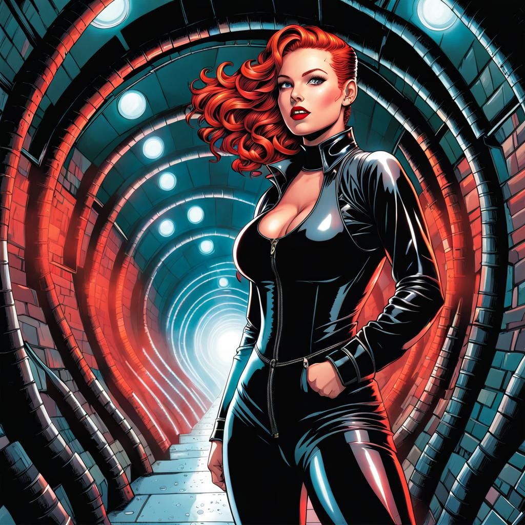 Curvy Student in Alien Sewer: Comic Book Art