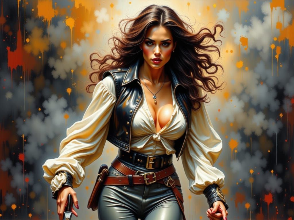 Medieval Bard Running in Textured Impasto Style