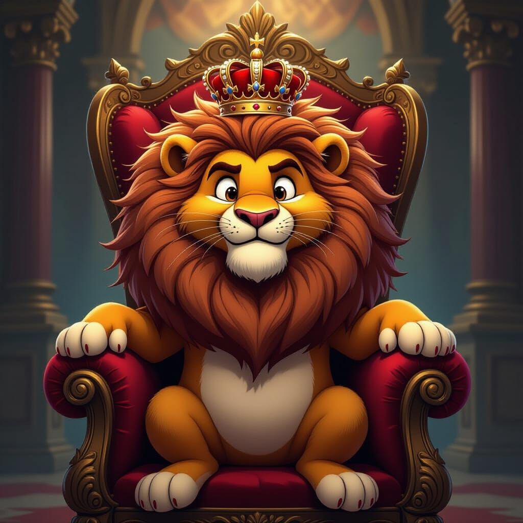 Majestic Lion King on Velvet Throne