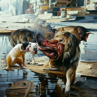 Dogs Compete: An Oil Painting