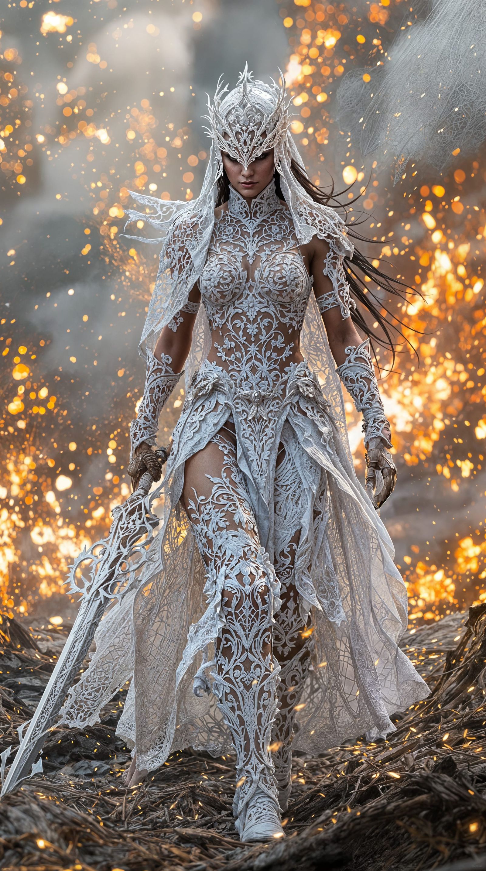 Elegant Barbarian Warrior Adorned in Lace Textured Skin