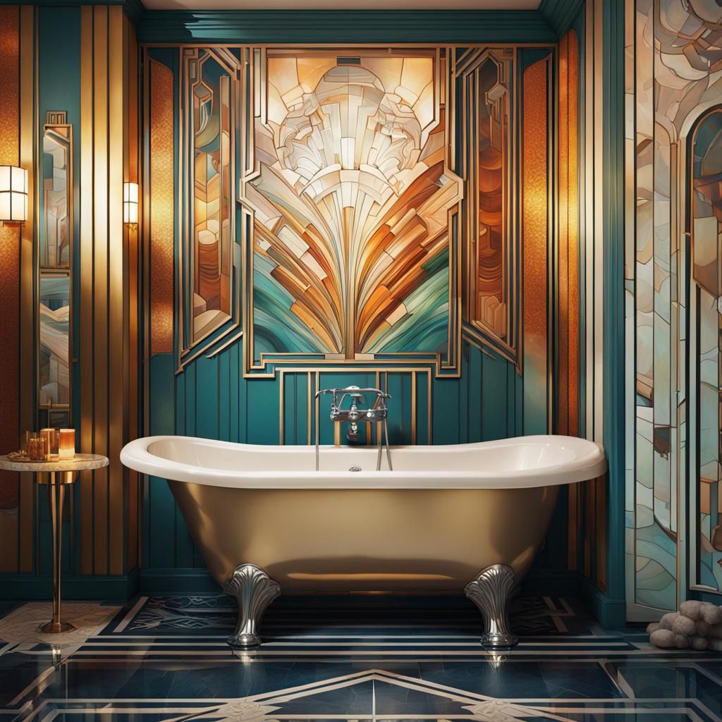 Hyperrealistic Art Deco Bathroom with Splash Art