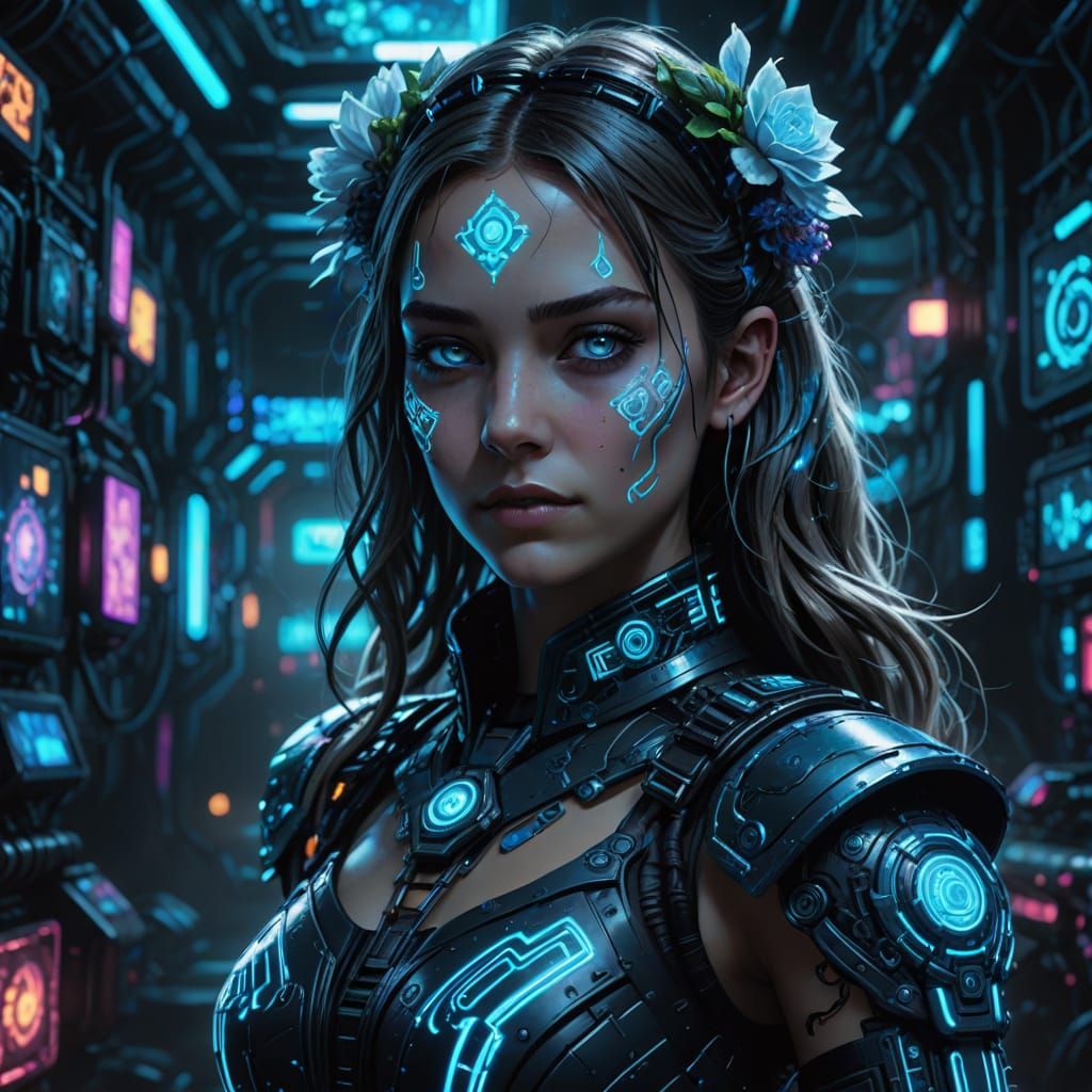 Cybernetic Alice in Neon Wonderland: Cyberpunk Art