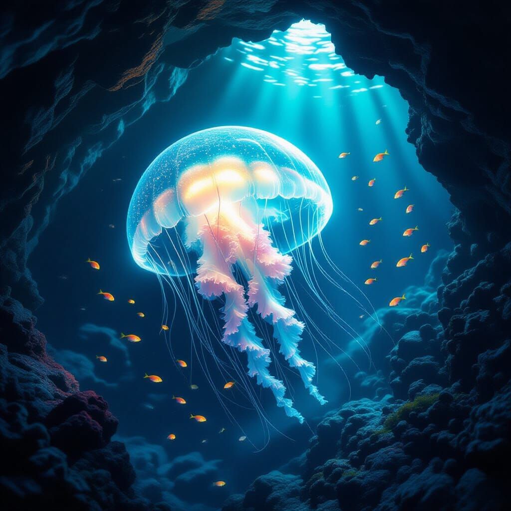 Bioluminescent Jellyfish Illuminates Deep-Sea Cave