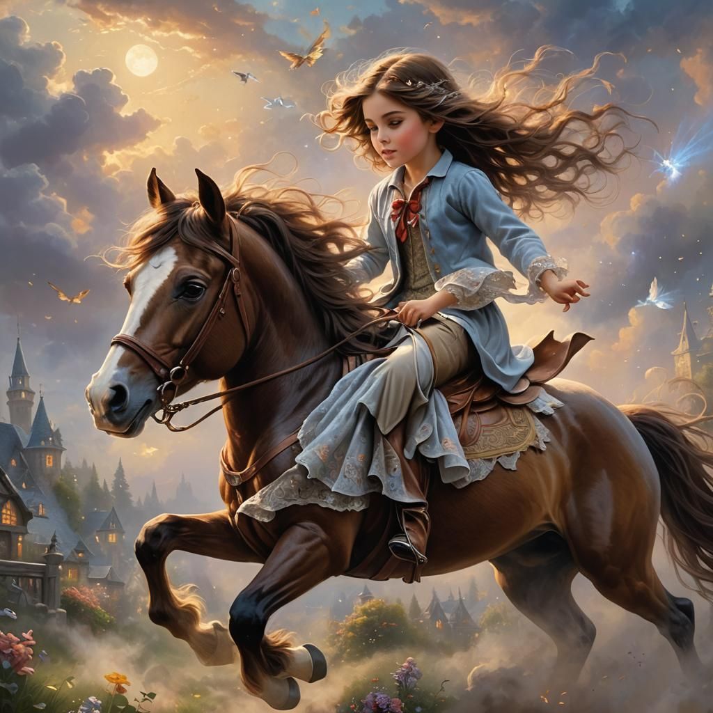 Girl on Horse in Ethereal Fantasy Style