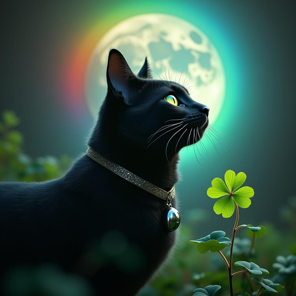 Black Cat, Full Moon, and Broken Mirror: Fantasy Art