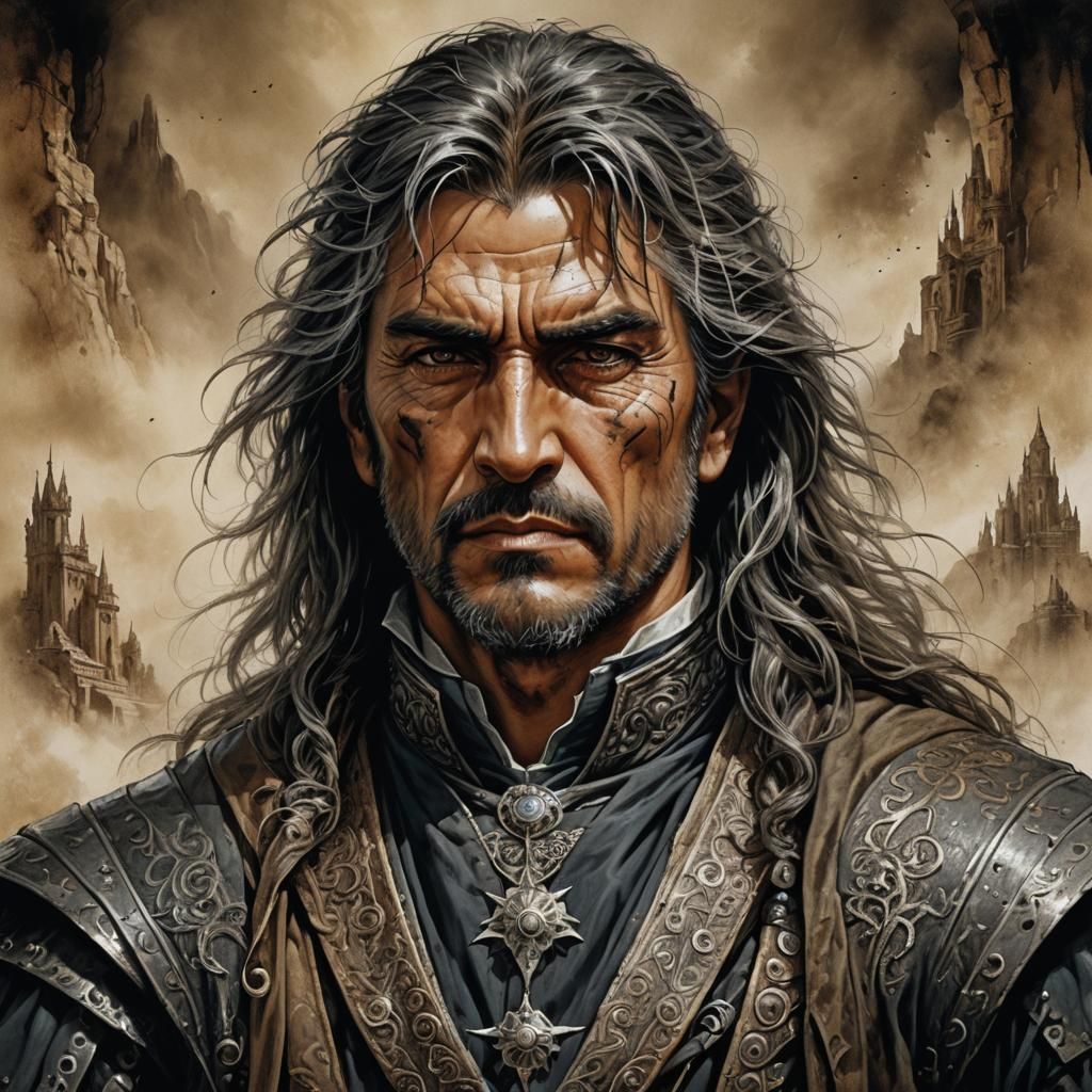 Hidalgo Portrait in Oil and Ink, Fantasy Art