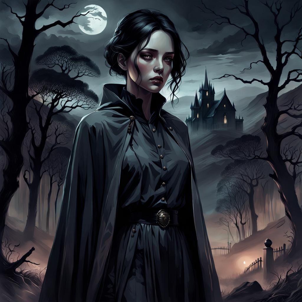 Eerie Haunted Landscape in Dark Atmospheric Illustration