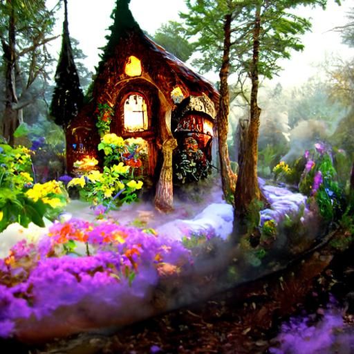 Ethereal Fairy Cottage in Misty Forest