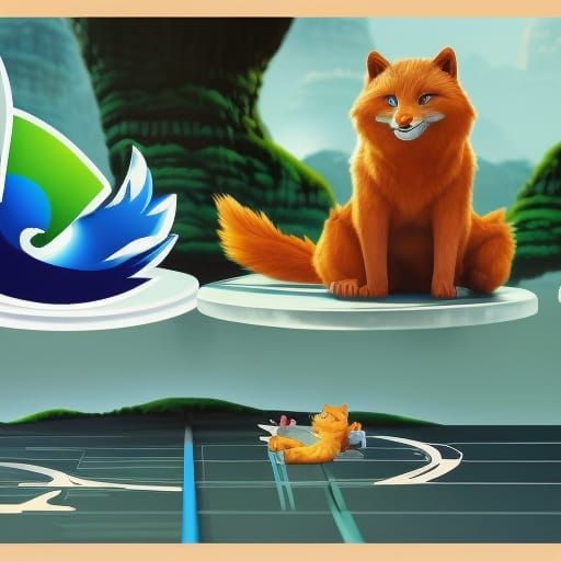Chrome and Firefox Logos Laughing: Fantasy Concept Art