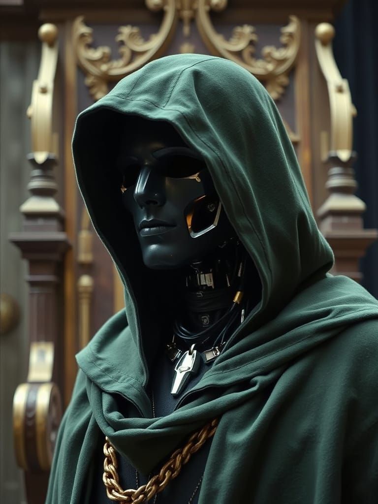 Robot in Green Cloak in Castle Throne Room