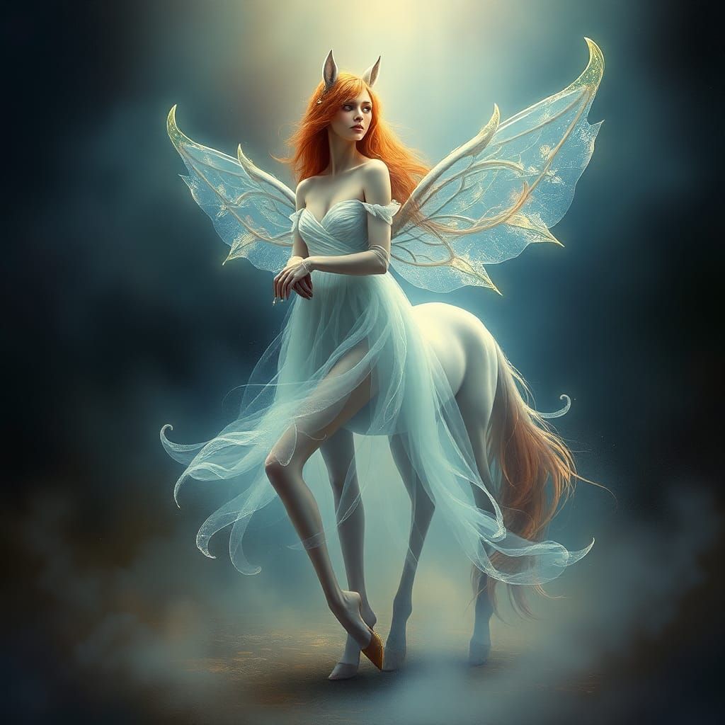 Mystical Centaur Fairy in Dreamy Ethereal Mist