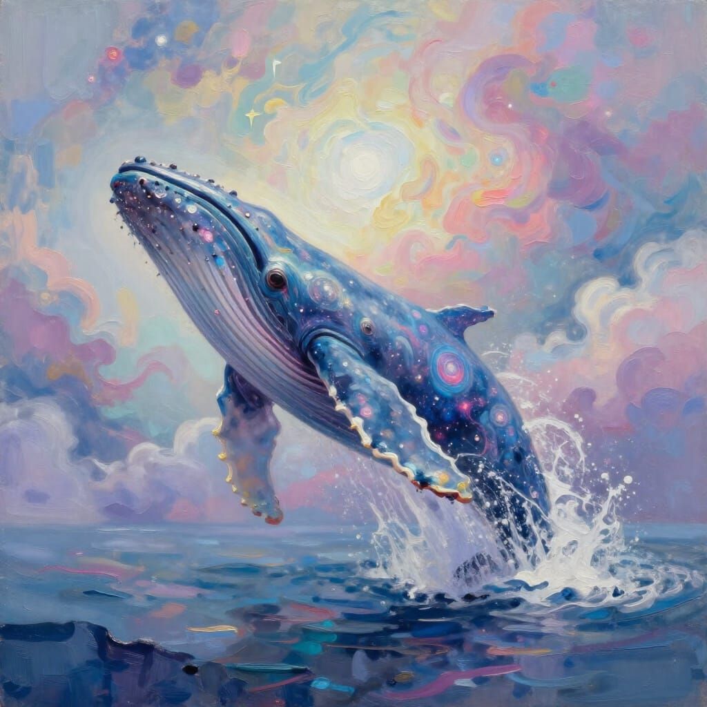 Colossal Whale Breaches Celestial Cloud Sea