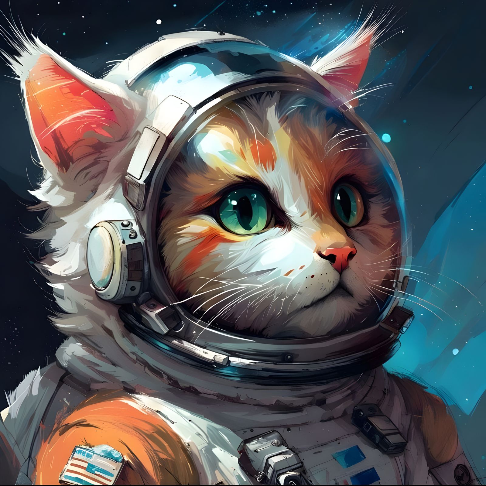 Cat Floating Through Deep Space
