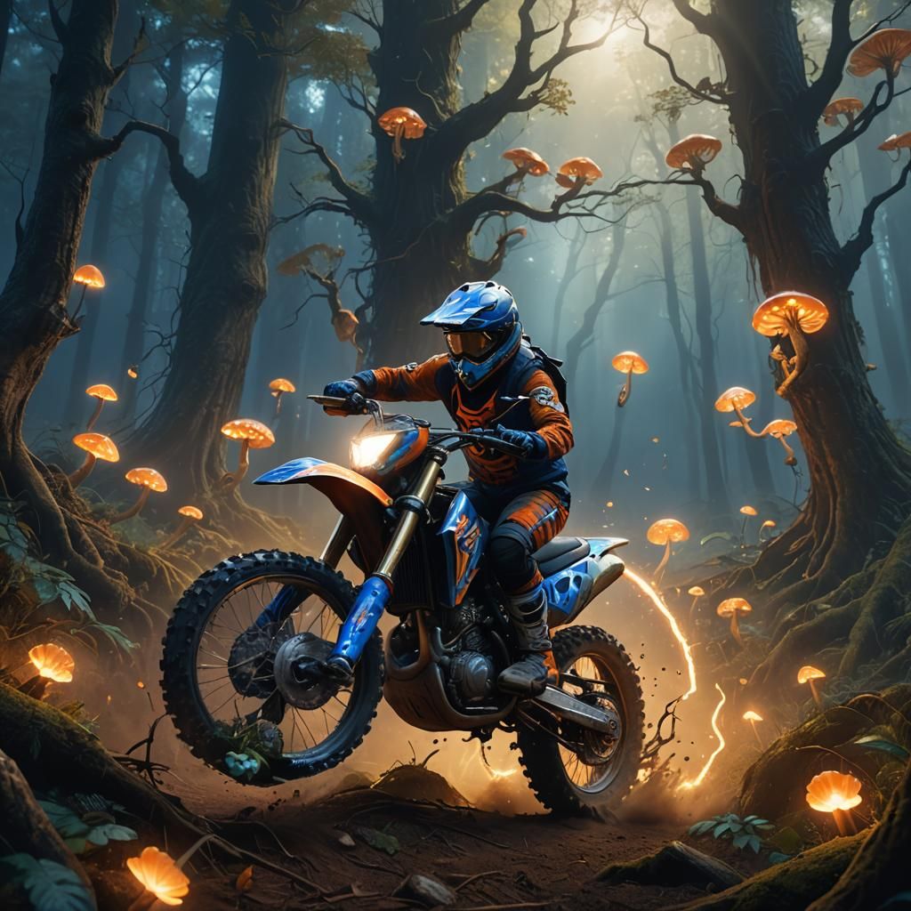 Dirt Bike in Mystical Forest: Fantasy Concept Art