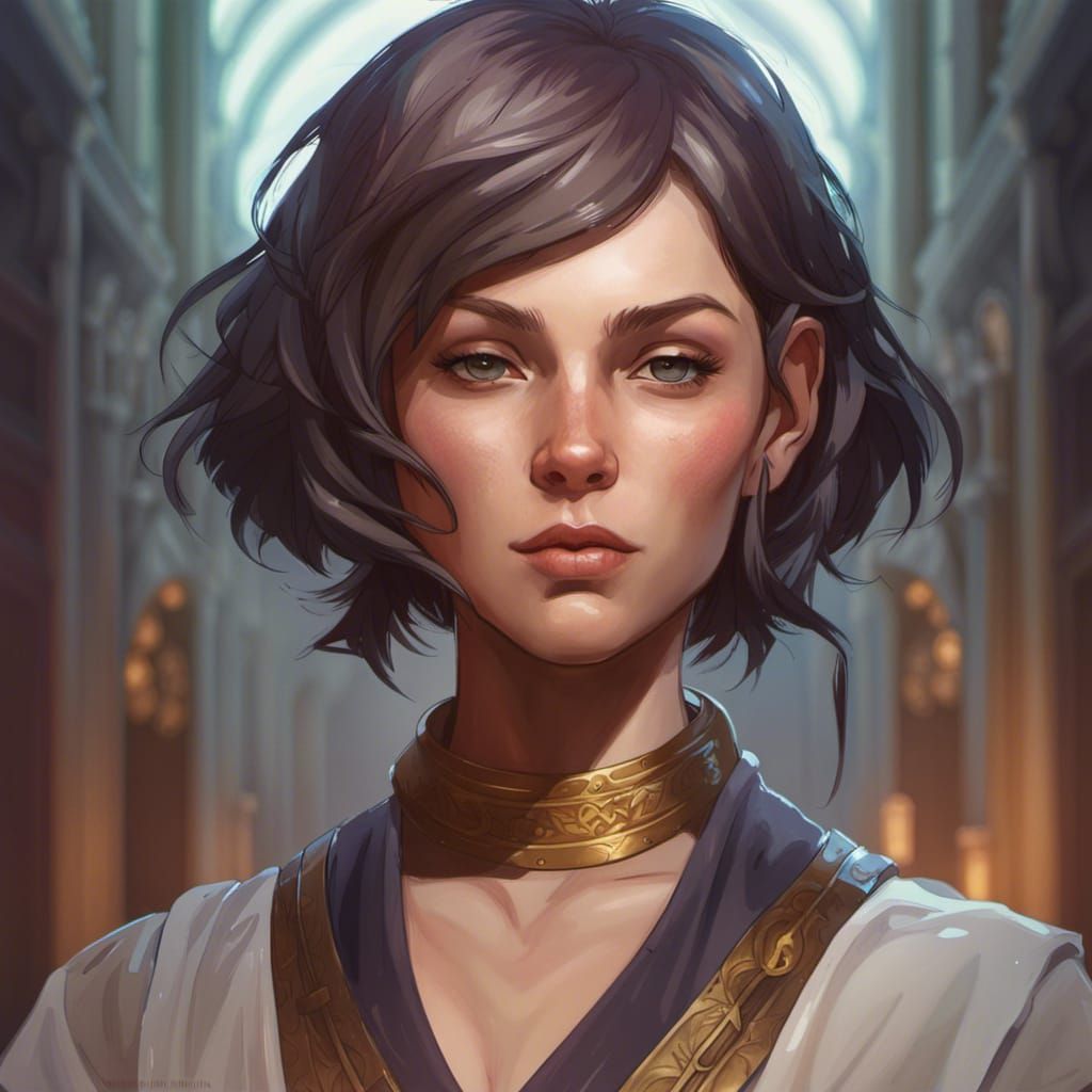 Monk Girl Portrait in Art Nouveau Style