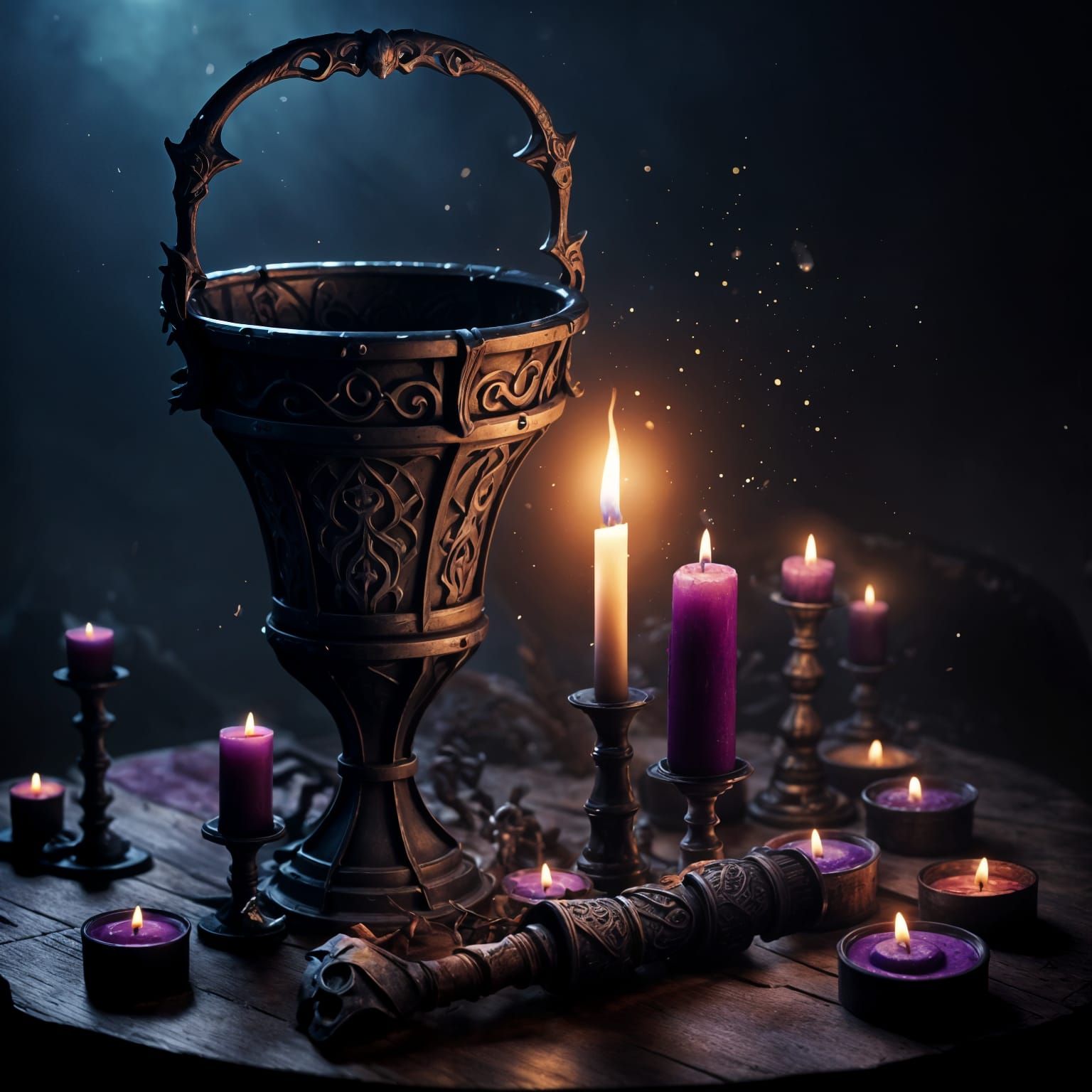 Gothic Blessing Bucket with Iron Wand