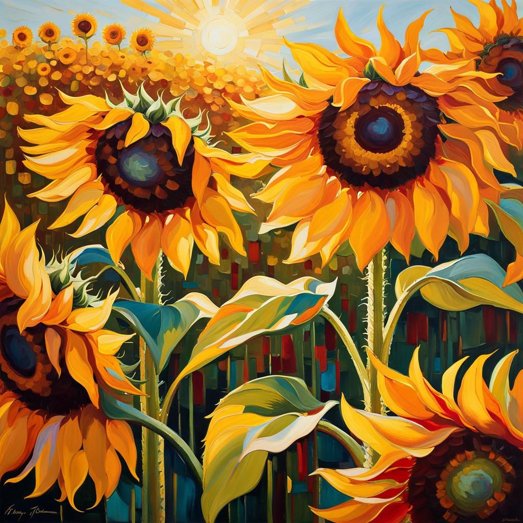 Golden Sunflowers in Impressionist Gouache and Watercolor