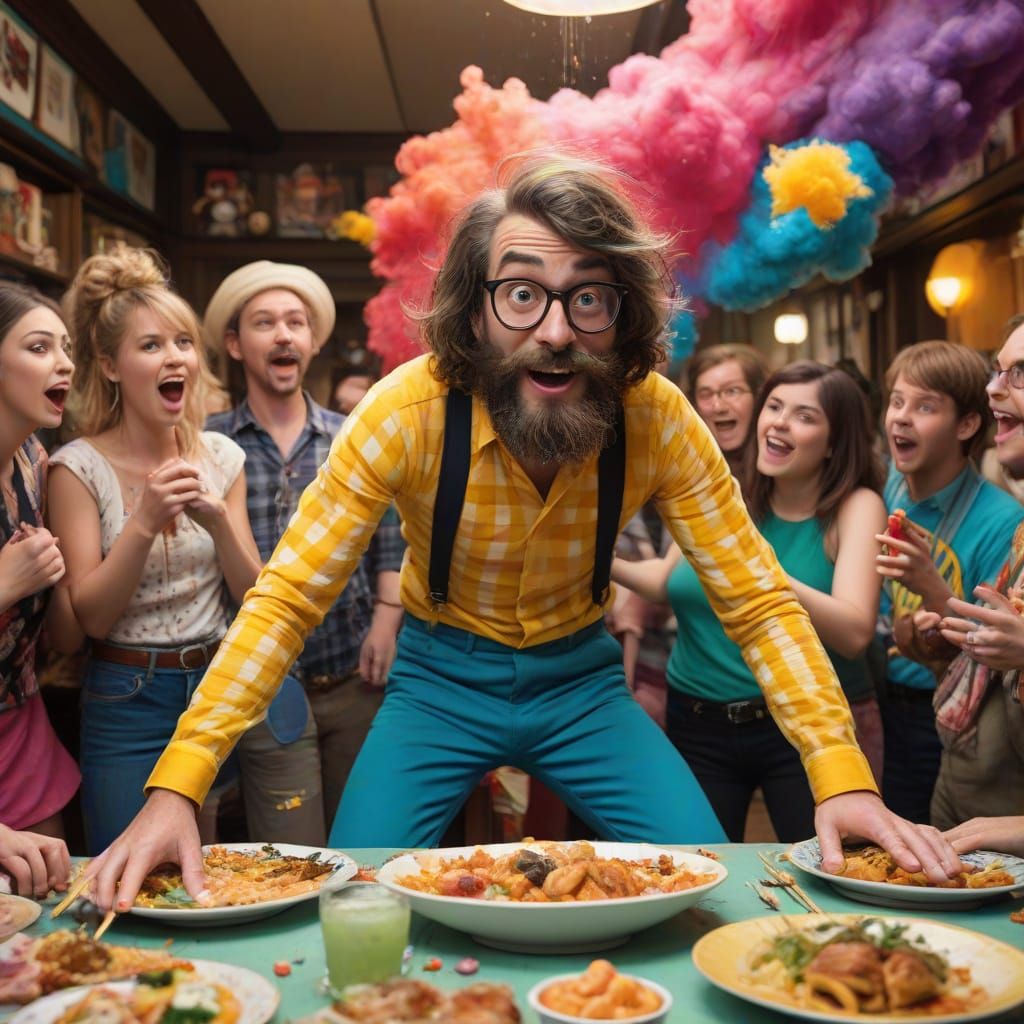 Eccentric Partygoers in Rubber Hose Style