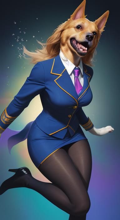 Dog Flight Attendant: Hyperrealistic Splash Art