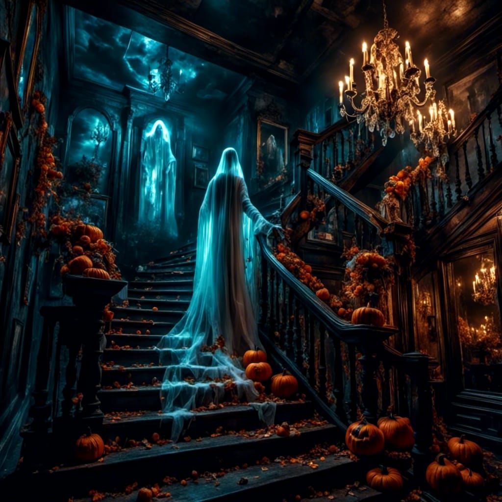 Ghosts in Victorian Pumpkin Room with Mirror