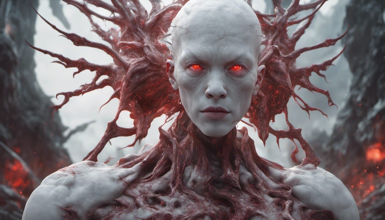 Colossal Two-Headed Albino Creature in Detailed Fantasy Art