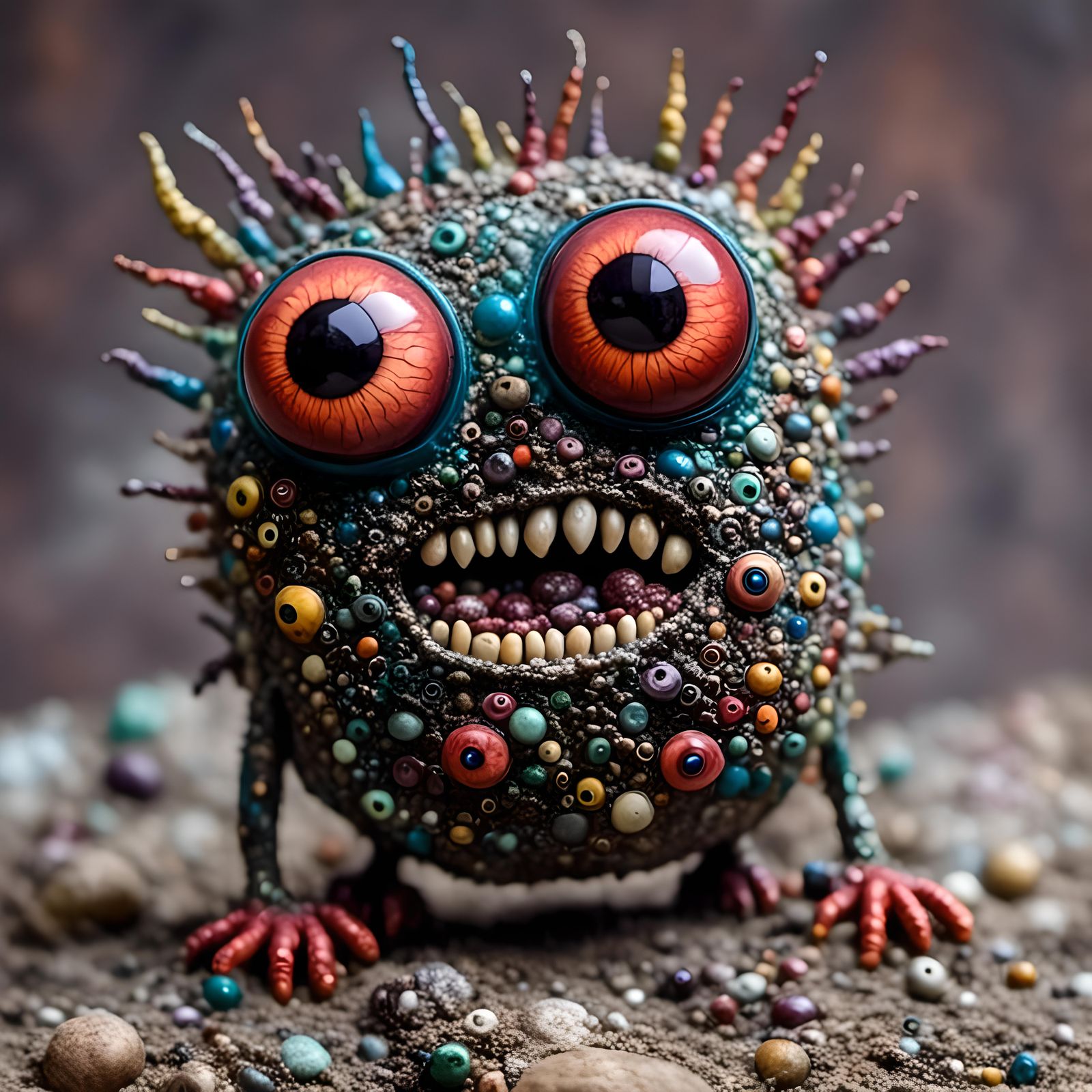 Adorable Pet Rock Monster with Googly Eyes