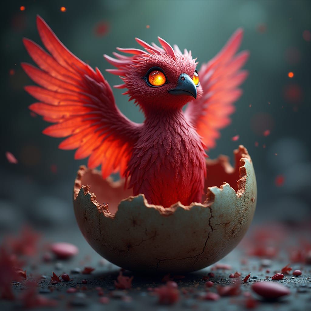 Vibrant Phenox Bird Emerges From Ornate Egg