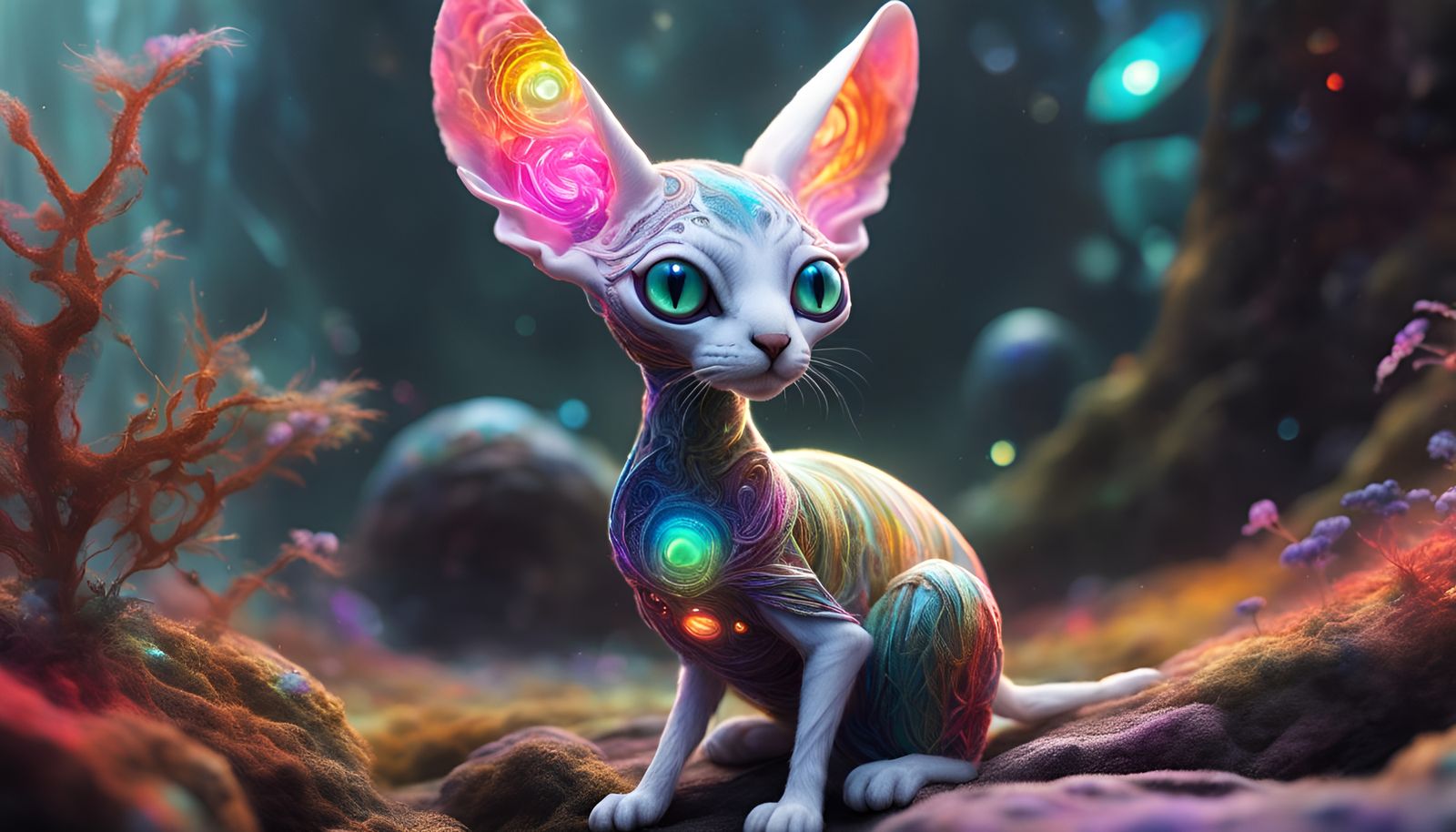 Quantum Realm Cat-Rabbit Hybrid: Psychedelic Abstract Art